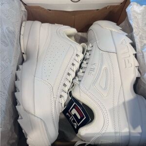 All white brand new women's FILA disruptor 2 premium sneaker